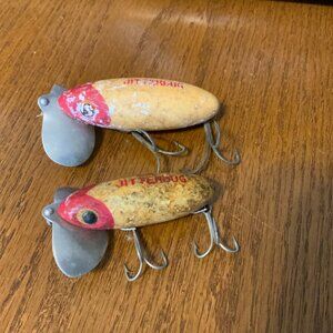 VINTAGE JITTERBUG WOODEN FISHING LURES - FRED ARBOGAST - LOT OF 2